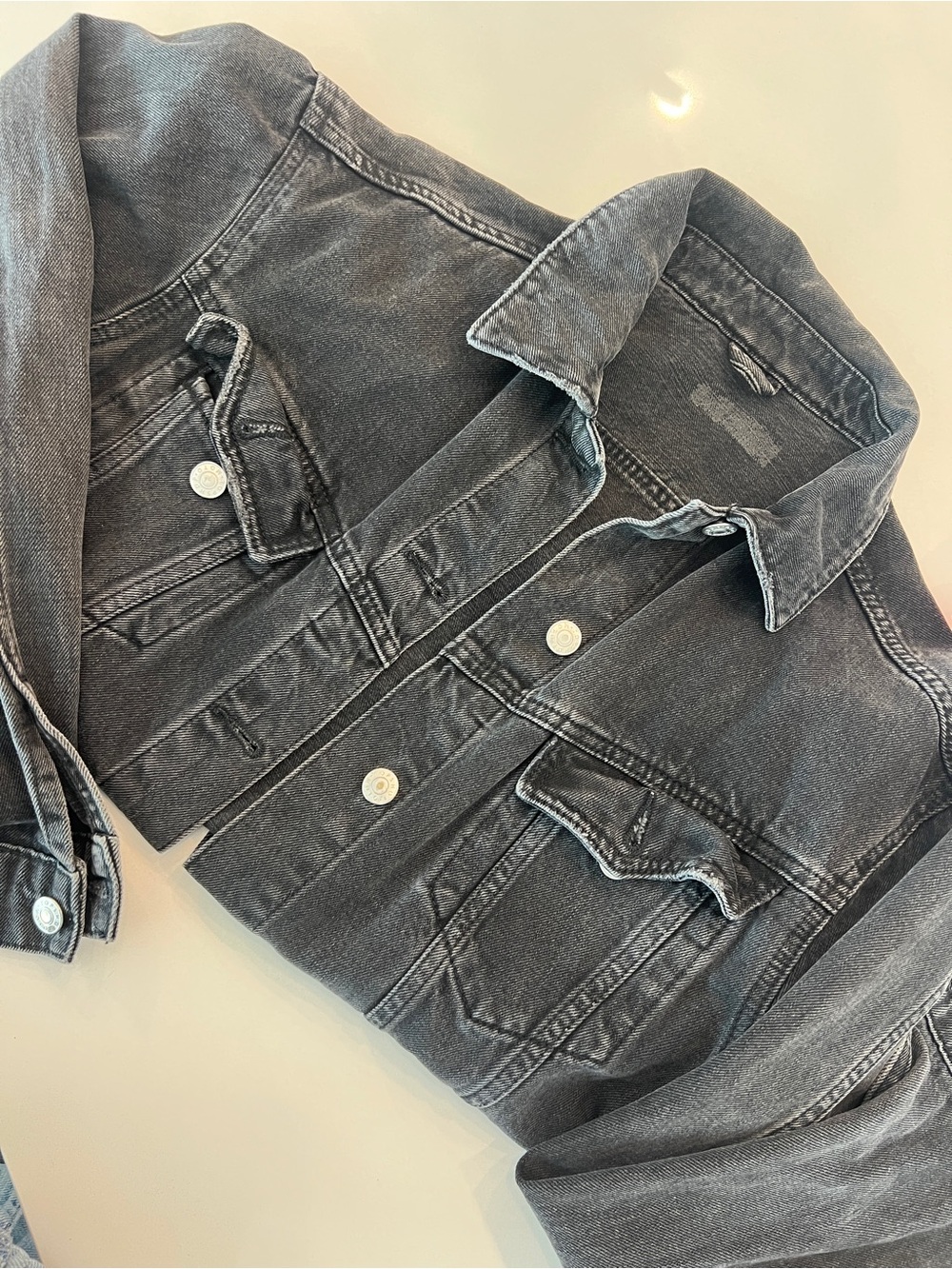 Topshop Washed Black Denim Trucker Jacket